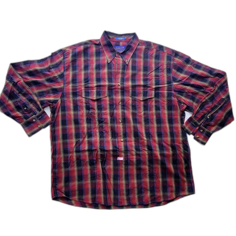 Vintage Pendleton Plaid Button-Down Shirt -Red/Black -Men's XL -100% Cotton -90s